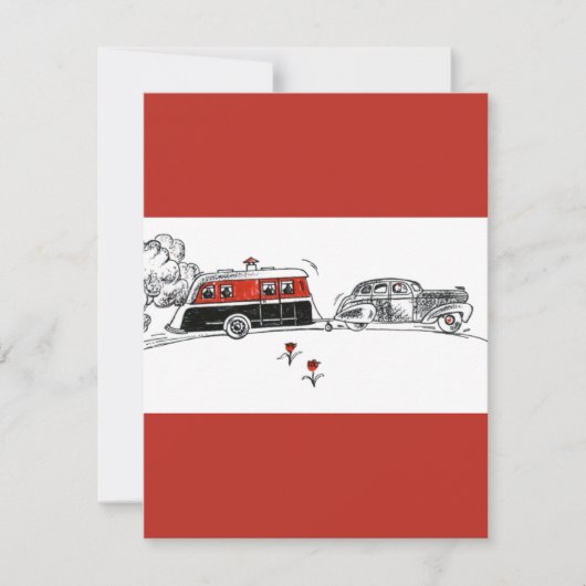 Antiker RV Camper und Zeichnend Auto Einladung (Vorderseite)