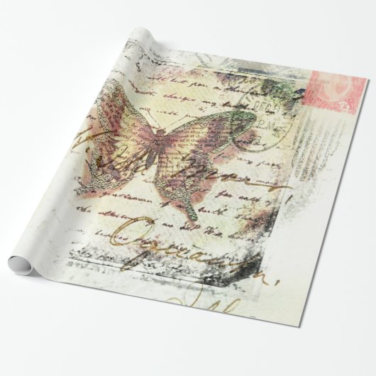 Antiker Schmetterlingsbrief Geschenkpapier (Ungerollt)