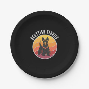 Antiker Schottischer Terrier Sonnenuntergang Pappteller