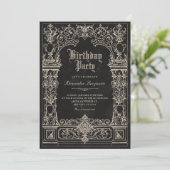 Antiker schwarzer barocker gotischer Torbogen Gebu Einladung (Stehend Vorderseite)