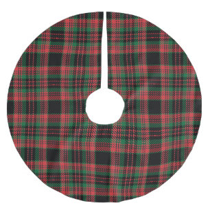Antiker schwarzer roter grüner rustikaler Tartan K Polyester Weihnachtsbaumdecke