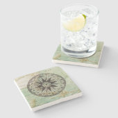 Antiker Seekompaß u. Karten-MarmorUntersetzer Steinuntersetzer (Seitenansicht)