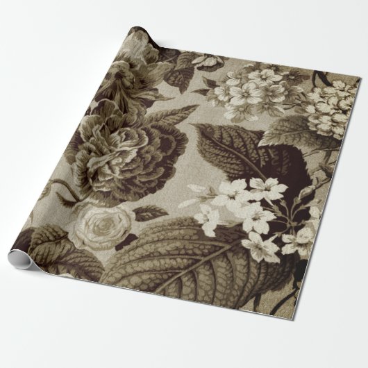 Antiker Sepia Brown Vintages botanisches Geschenkpapier (Ungerollt)
