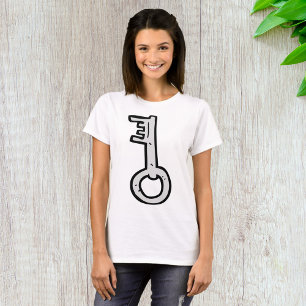 Antiker Skelett-Schlüssel Handgezeichnet Silber An T-Shirt