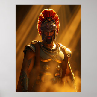 Antiker spartanischer Krieger im goldenen Sonnenli Poster