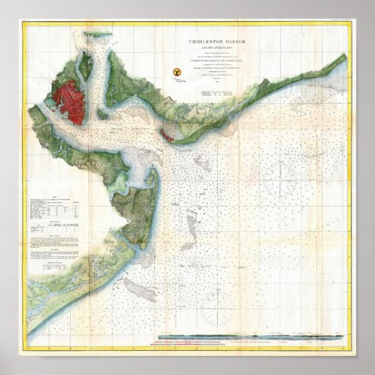 Antiker Stadtplan von Charleston Hafen South Carol Poster (Vorne)