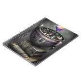 Antiker Steampunk Cauldron auf dem Stapel von Zaub Notizblock (Linke Seite)