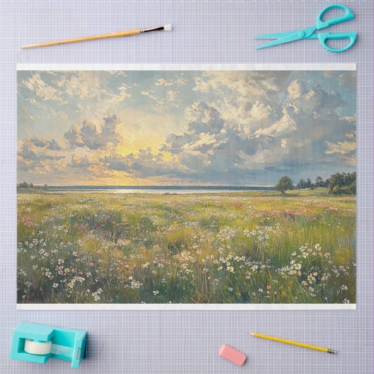 Antiker Stil Delikate Wildblume Landschaft Seidenpapier (Basteln)