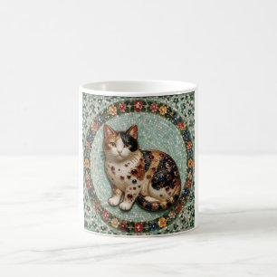 Antiker Stil Fein Calico-Katze Florales Mosaik Kaffeetasse
