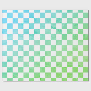 Antiker Stil Weiß Blau und Grün Schachbrettmuster  Geschenkpapier