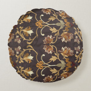 Antiker Stoff mit bestickten Blumen, Hintergrund Rundes Kissen