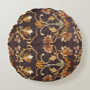 Antiker Stoff mit bestickten Blumen, Hintergrund Rundes Kissen