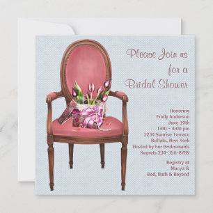 Antiker Stuhl Tulpen Blaue Hochzeitsfeier Einladung