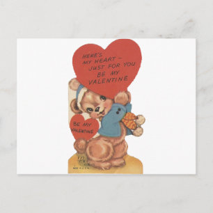 Antiker Teddy mit Herzen zum Valentinstag Feiertagspostkarte