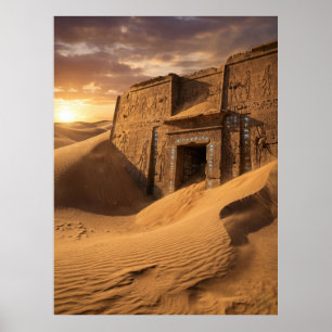 Antiker Tempel Wüsten-Sci-Fi-Kunst Poster