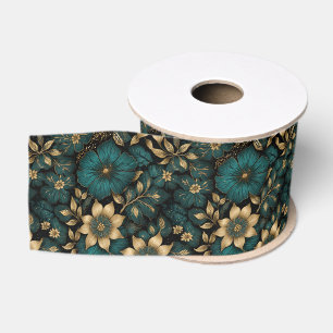 Antiker Teppichstil in dunklem Teal und Gold flora Ripsband