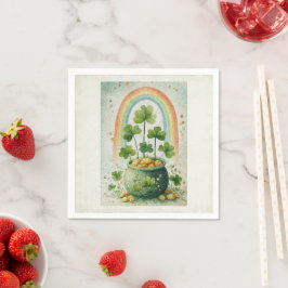 Antiker Topf mit Gold und Regenbogen Serviette