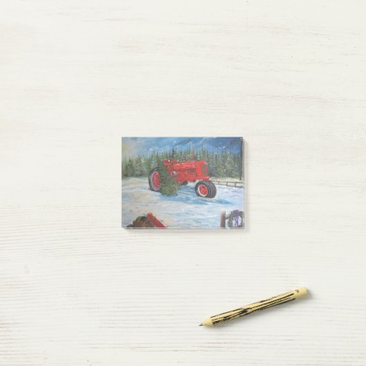 Antiker Traktor an einer WeihnachtsBaumfarm Post-it Klebezettel (Auf Schreibtisch)
