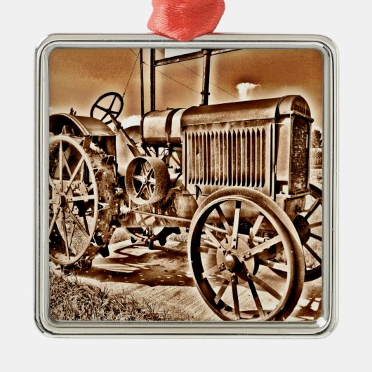 Antiker Traktor-landwirtschaftliche Silbernes Ornament (Vorne)