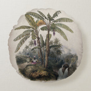 Antiker Tropischer Bananenbaumwald   Vintage Bota Rundes Kissen