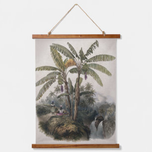 Antiker Tropischer Bananenbaumwald Vintage Bota Wandteppich Mit Holzrahmen