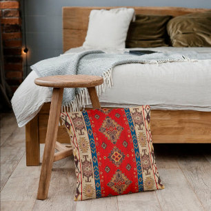 Antiker türkiser Paléegold-Rot-Kilim-Teppich Kissen