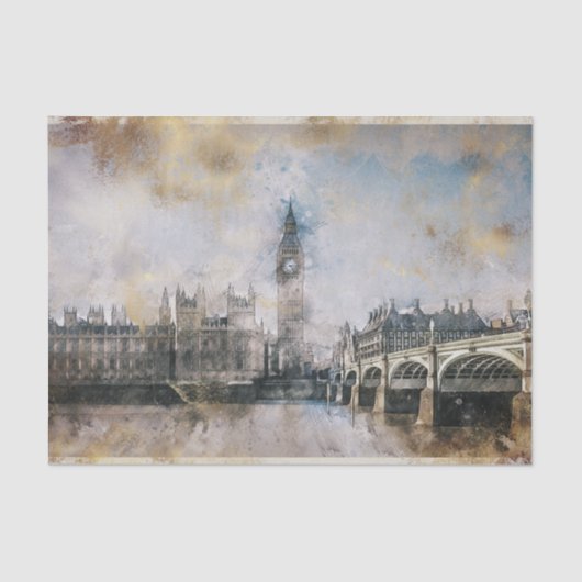 Antiker Uhrenturm | Steampunk Big Ben Decoupage Seidenpapier (Vorderseite)