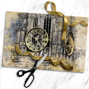 Antiker Uhrenturm Vintag Steampunk Decoupage Seidenpapier