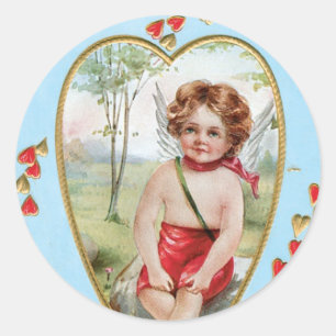 Antiker Valentins Engel (Cupido) Herz Runder Aufkleber