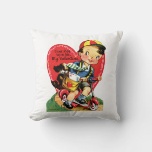 Antiker Valentinsjunge mit Welpe Kissen