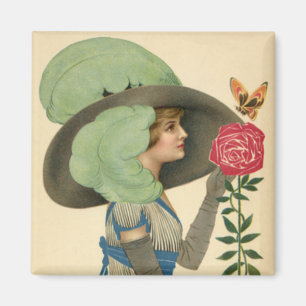 Antiker Valentinstag, Lady Red Rose Schmetterling Magnet