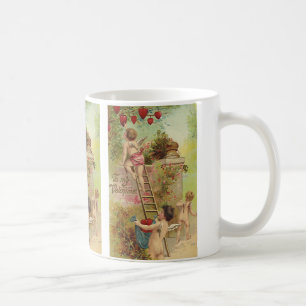 Antiker Valentinstag, süße Cherubs klettern Leiter Kaffeetasse