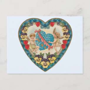 Antiker Valentinstag, Vintage Engel im Herzen Feiertagspostkarte