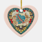 Antiker Valentinstag, Vintage Engel im Herzen Keramikornament (Vorne)