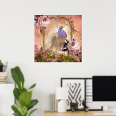 Antiker viktorianischer Blumenpfau Poster (Heimbüro)