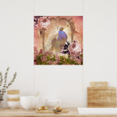 Antiker viktorianischer Blumenpfau Poster (Küche)