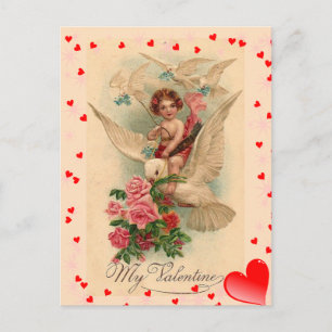 Antiker viktorianischer Cupid auf Taube Valentinst Postkarte