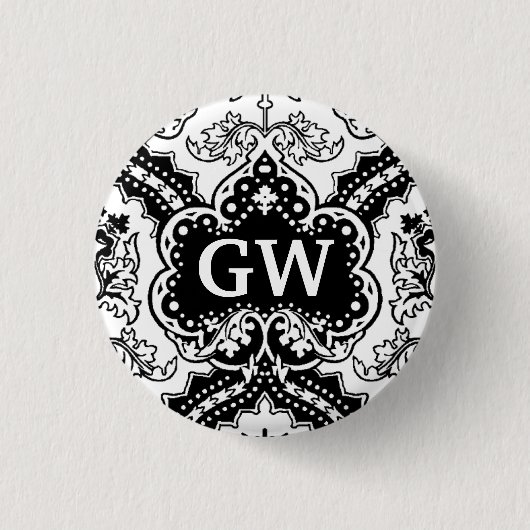 Antiker viktorianischer Damast-Monogramm Button (Vorderseite)