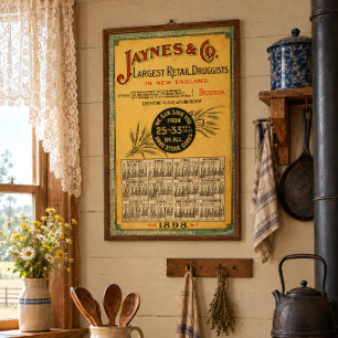 Antiker viktorianischer Kalender für eine Apotheke Poster