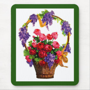 Antiker viktorianischer Korb der Rosen… Mousepad