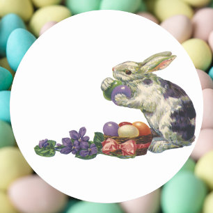 Antiker viktorianischer Osterhase, Eier und Blumen Runder Aufkleber