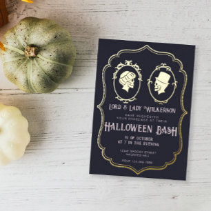 Antiker viktorianischer Rahmen Totenkopf Halloween Folieneinladung