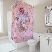 Antiker Viktorianischer Rokoko-Stil Blumenrosa Duschvorhang (Beispiel)