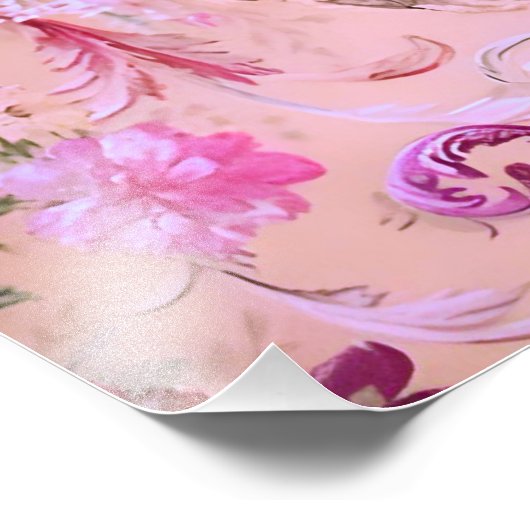 Antiker Viktorianischer Rokoko-Stil Blumenrosa Fotodruck (Ecke)