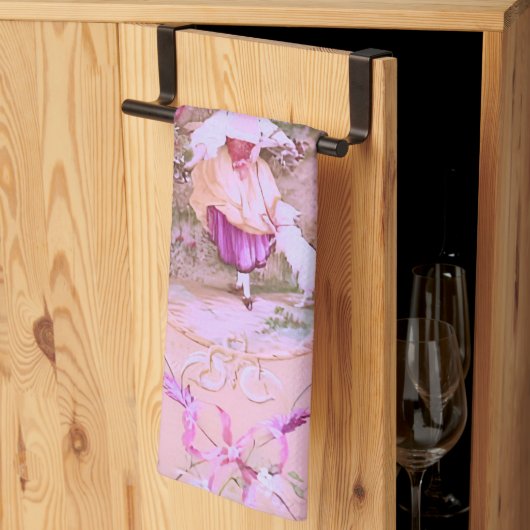 Antiker Viktorianischer Rokoko-Stil Blumenrosa Geschirrtuch (Drittel gefaltet)