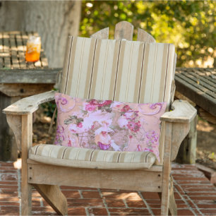 Antiker Viktorianischer Rokoko-Stil Blumenrosa Kissen Für Draußen