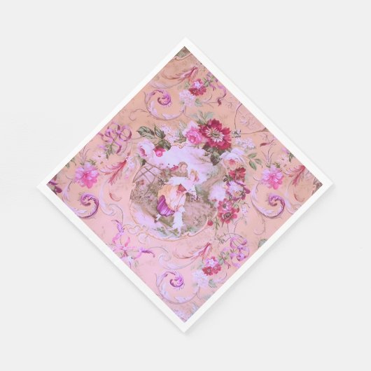 Antiker Viktorianischer Rokoko-Stil Blumenrosa Serviette (Ecke)