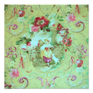 Antiker viktorianischer Toile-Rocaille-Stil Salbei Fotodruck