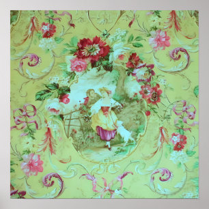 Antiker viktorianischer Toile-Rocaille-Stil Salbei Poster