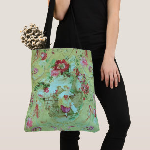 Antiker viktorianischer Toile-Rocaille-Stil Salbei Tasche